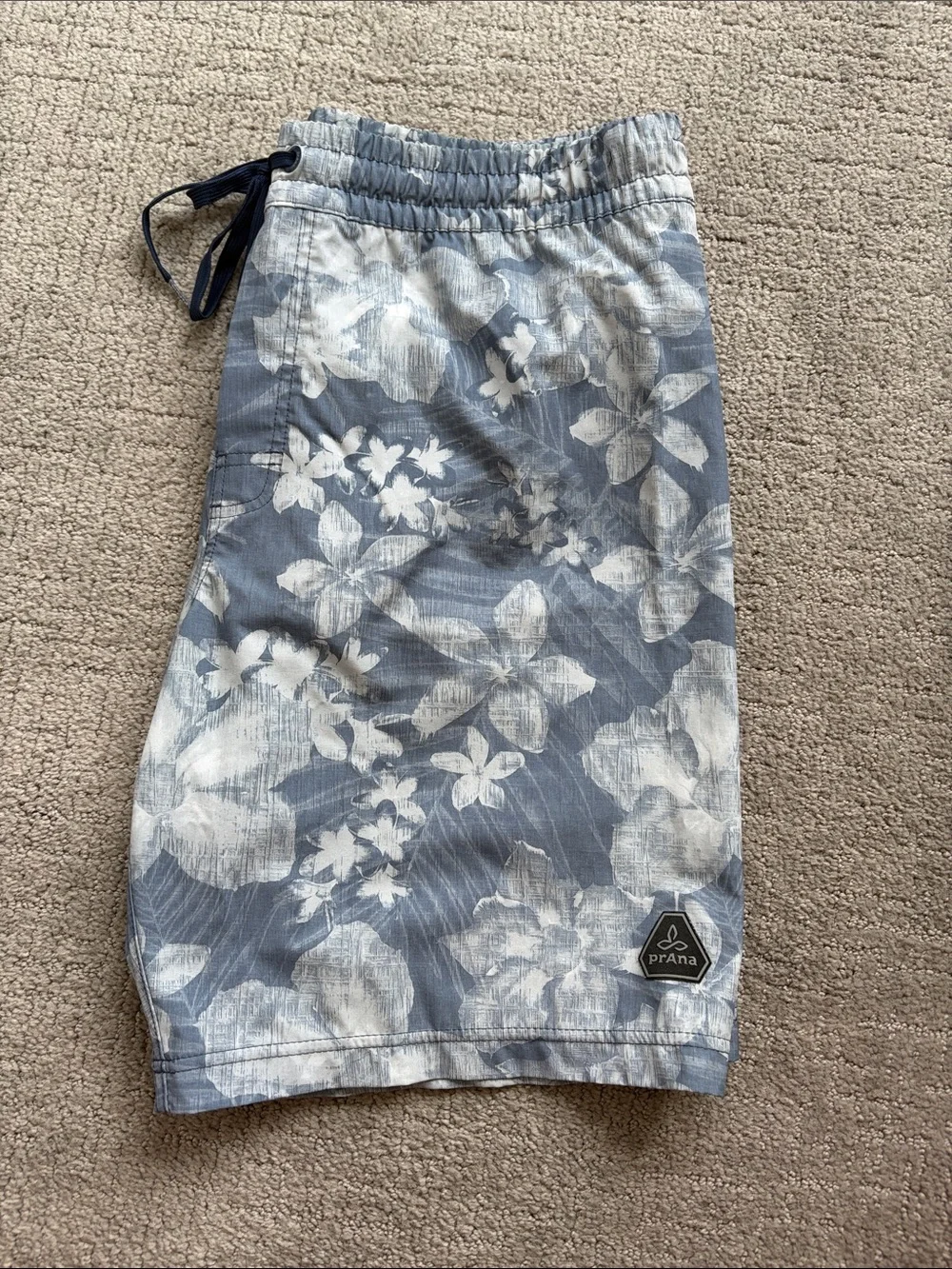Prana Light Blue White Floral Swim Shorts